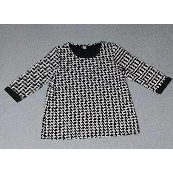 Chico's Tops - Chicos Houndstooth 3/4 Sleeve Sweater Womens Pullover Size 2 Black And White